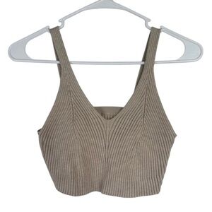 SHEIN Tan Ribbed V-Neck Crop Tank Top